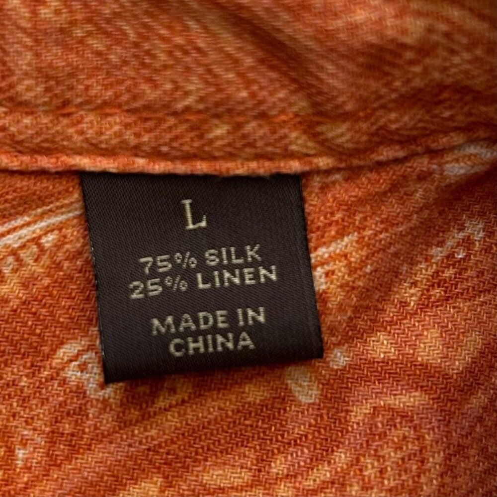 Tasso Elba Island Mens Orange Paisley Button-Down Shirt 75% Silk 25% Linen Short - Picture 14 of 16